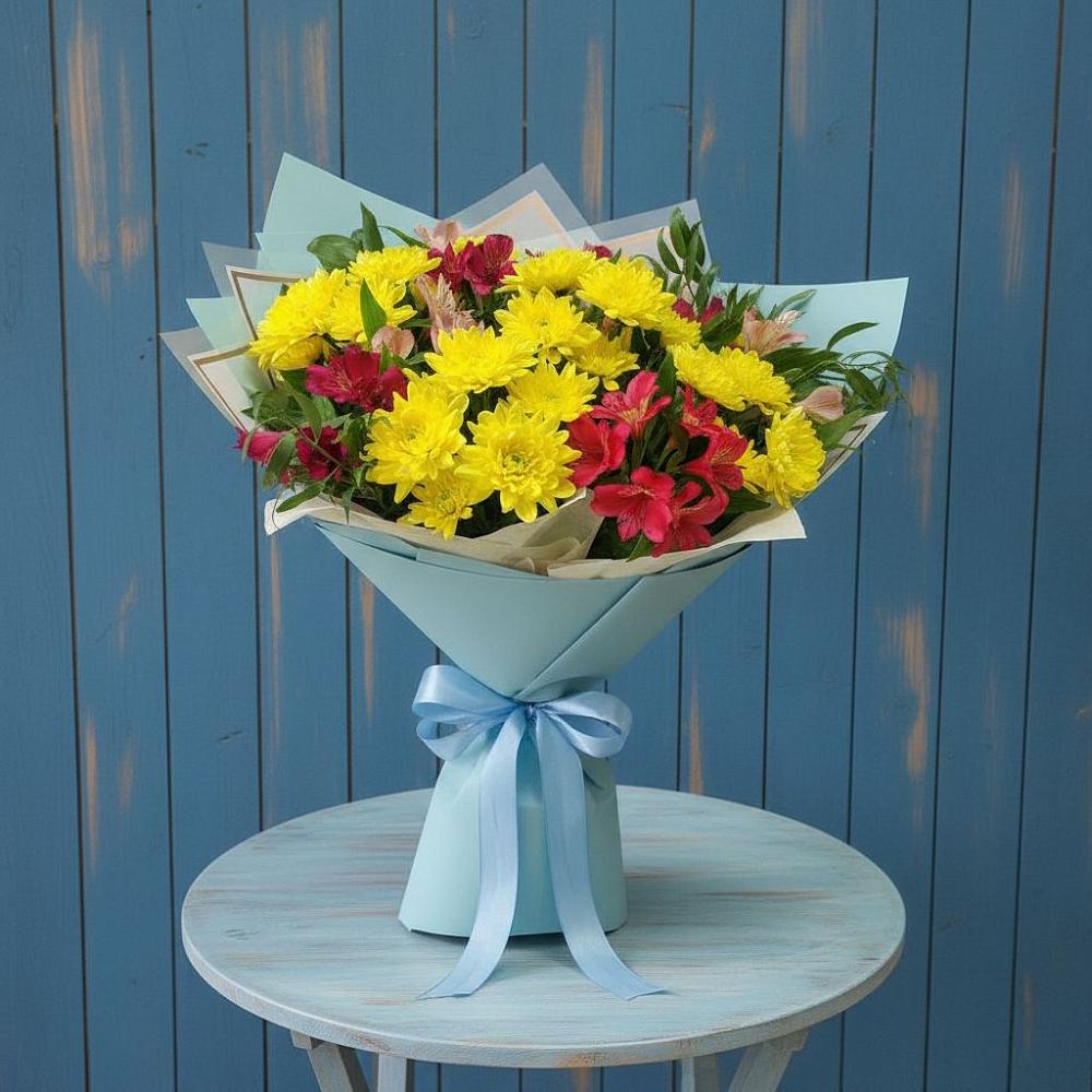 Букет цветов из: Альстромерии и Хризантемы в Петровское Щелковского района