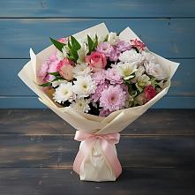 Букет цветов из:  Хризантемы, Альстромерии и Розы в Петровское Щелковского района