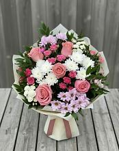 Букет цветов из:  Альстромерии, Гвоздики, Розы и Хризантемы в Петровское Щелковского района
