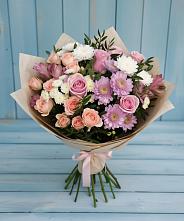 Букет цветов из:  Хризантемы, Розы и Альстромерии в Петровское Щелковского района