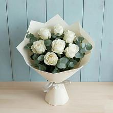 Букет Белые розы в Эвкалипте в Петровское Щелковского района